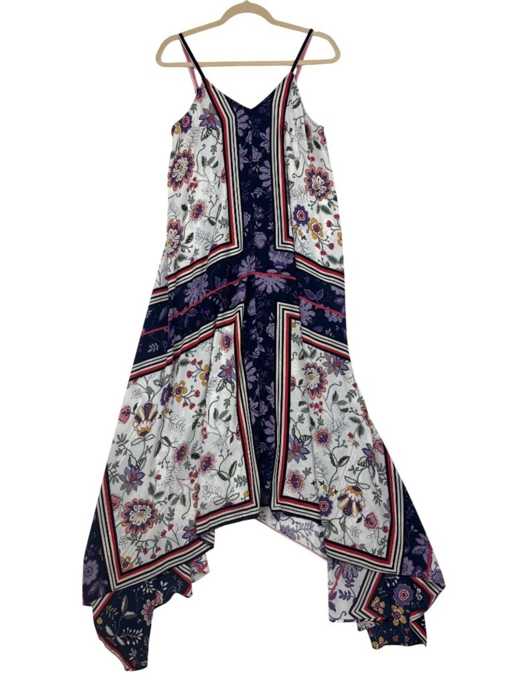 Nanette Lepore 6 Floral Handkerchief Hem Maxi Dress Multicolor Boho Print Hippie
